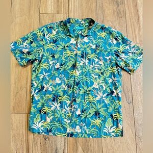 Tori Richard Hawaiian Teal and Green Tropical Men's Shirt. Men’s XL